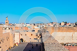 An Overhead Street Scene Outside the Ruins of the El Badi Palace in Marrakesh Morocco