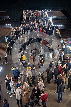 Overhead tall view of Southbank Christmas Market