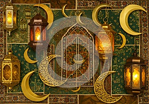 Detailed lantern and crescent moon design