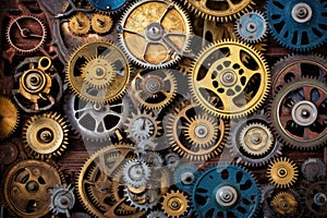 overhead view of antique clock gears