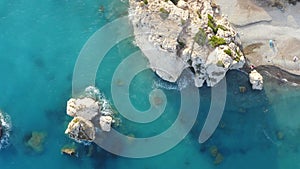 Overhead view of Aphrodites rock or Petra Tou Romiou. Paphos District, Cyprus