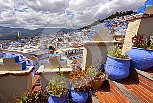 Overhead view blue Chefchaouen, Morocco