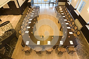 Overhead view of boardroom