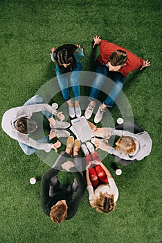 overhead view of business coworkers having discussion photo