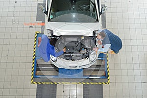 Overhead view car assembly line photo