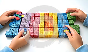 Colorful building blocks hands