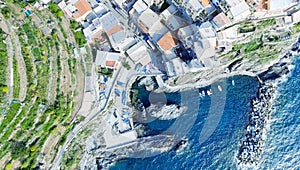 Overhead view of Cinque Terre colourful buildings - Five Lands,