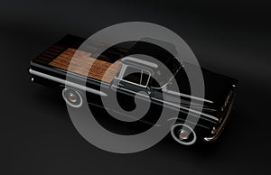 Overhead View of Classic American Pickup Truck. 3D Rendered