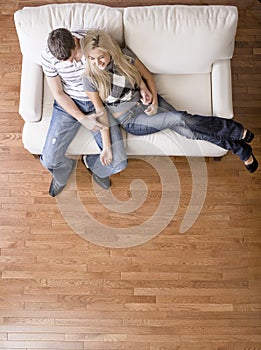 Overhead View of Couple on Love Seat photo