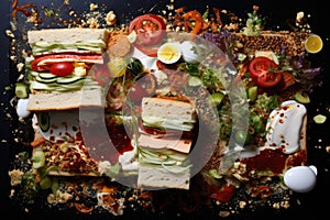 overhead view of a deconstructed sandwich