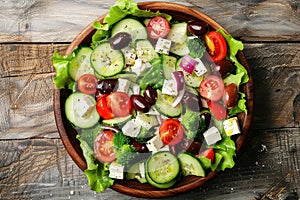 Overhead View of a Delicious Greek Salad, Perfect for Healthy Eating