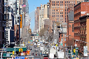 Overhead view down 10th Avenue with people and cars in New York City