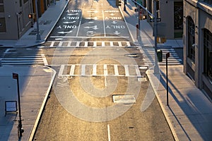 Overhead view of empty intersection in New York City