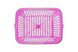 Overhead view of empty pink plastic shopping basket