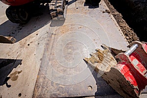 Overhead view on excavator's work tool, blade