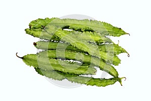 Overhead view of few isolated green winged beans pods