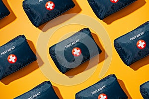 Overhead view of first aid kit pattern.