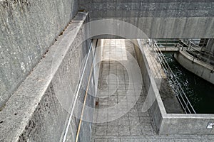 Overhead View of the Fishway and Sidewalk at the Bonneville Dam in Washington, USA