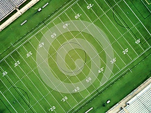 An overhead view of a football field.