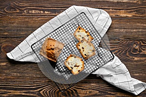 Overhead view of fresh biscuit cake on the table