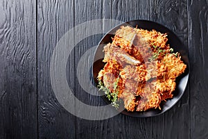Overhead view of fried chicken breast chops