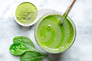 Overhead view of a Green Smoothie with Moringa Powder