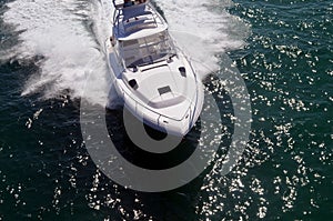 Overhead View of a High-end White Cabin Cruiser