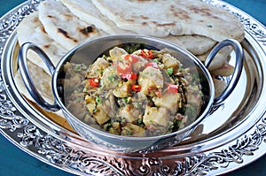 Overhead view of Indian Alu Methi cuisine