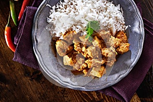 Overhead view of indian chicken curry