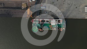 Overhead view of Liebherr Seafox 5, the biggest offshore crane moored at Esbjerg, Denmark. Seafox 5 is a four-legged