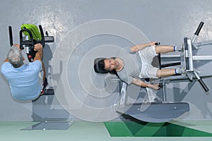 Overhead view men in gym