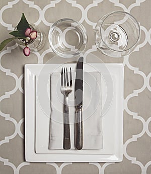 Overhead view of a moroccan fine dining table setting