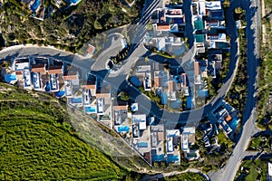 Overhead view of a neighborhood in Pissouri village. Limassol District, Cyprus