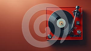 Overhead view of an old fashioned record player with copy space. v1