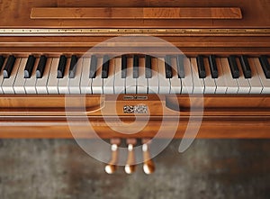 An overhead view of an open piano, showing off its keys and inner strings, evoking a sense of music and artistry.