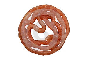 Overhead view of a Pani Walalu or Jalebi isolated on the white background