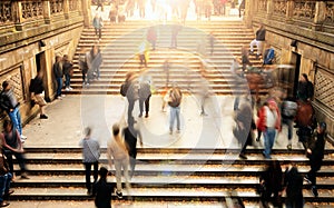 Overhead view of people climbing stairs in Central Park, New York City