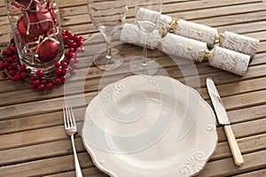 Overhead view of place setting with classic plate