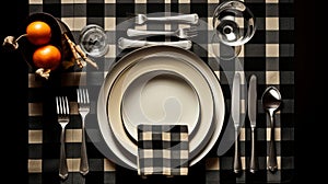 Overhead view of a place setting. Generative AI.