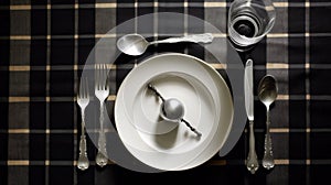 Overhead view of a place setting. Generative AI.