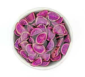 Overhead View Quartered Purple Potatoes