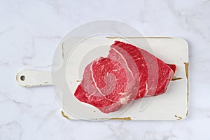 Overhead view of raw top side beef steak