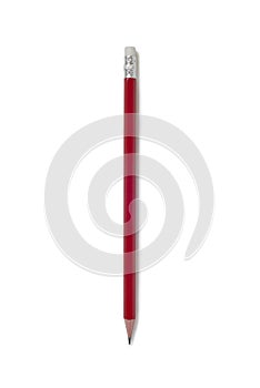 red pencil with eraser on white background
