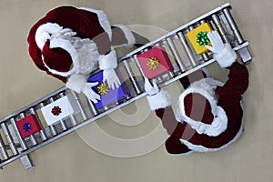 Overhead view of santa clauses at production line