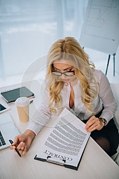 overhead view of sexy businesswoman