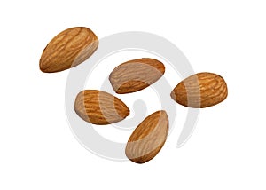 Overhead view of a small portion of almond nuts on a white background