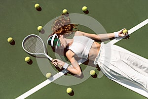 overhead view of stylish woman