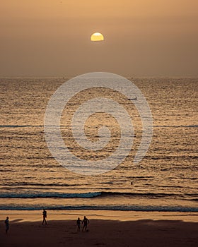 overhead view of a sunset by the sea