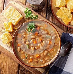 Overhead View of a Tasty Bowl of Bean Soup