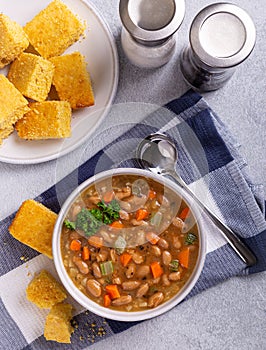 Overhead View of a Tasty Bowl of Bean Soup